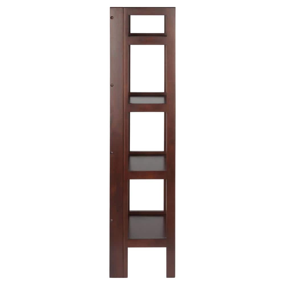 Transitional Slim Walnut 4-Tier Folding Bookcase for Kids and Books
