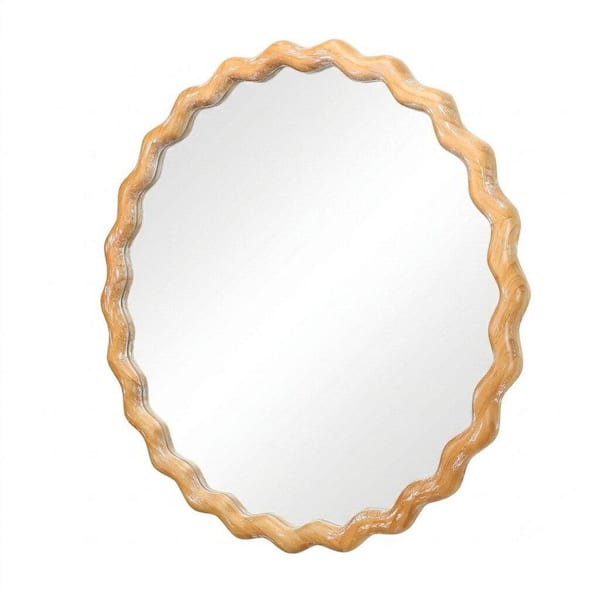 Xuxa Natural 27.56 in W x 27.56 in. H Wall-Mounted Round Wood Framed Mirror, Farmhouse Circle Mirrors