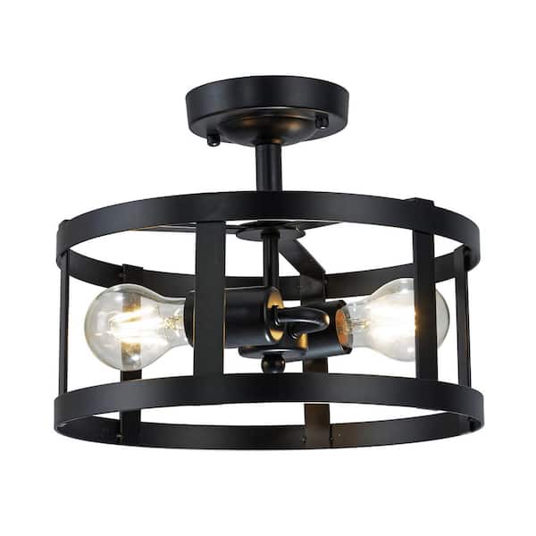 Warehouse of Tiffany Martec 11.8 in. 2-Light Indoor Black Finish Semi-Flush Mount Light with Light Kit