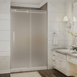 Moselle 48 in. x 36 in. x 77.5 in. Frameless Sliding Shower Door with Frosted in Stainless Steel with Left Base