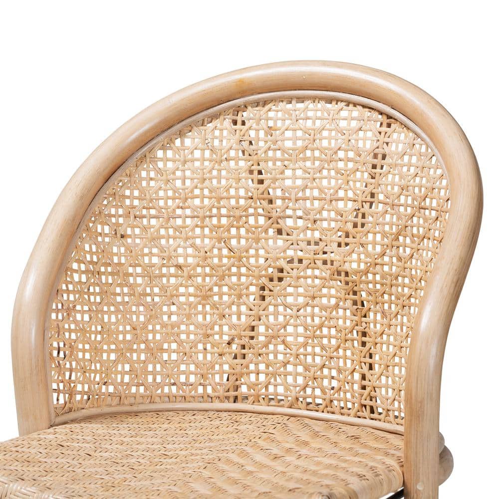 Natural Brown Rattan and Black Metal Dining Chair