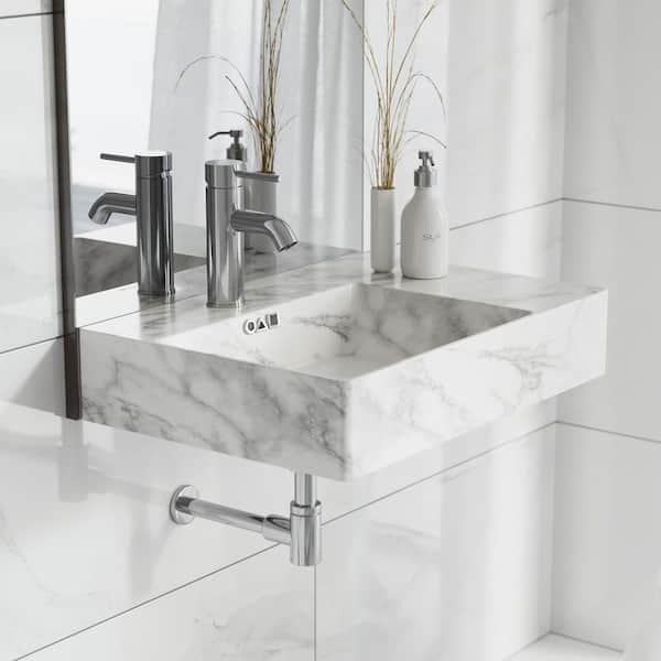 St. Tropez 24 in. Left Side Faucet Wall-Mount Bathroom Sink in White Marble