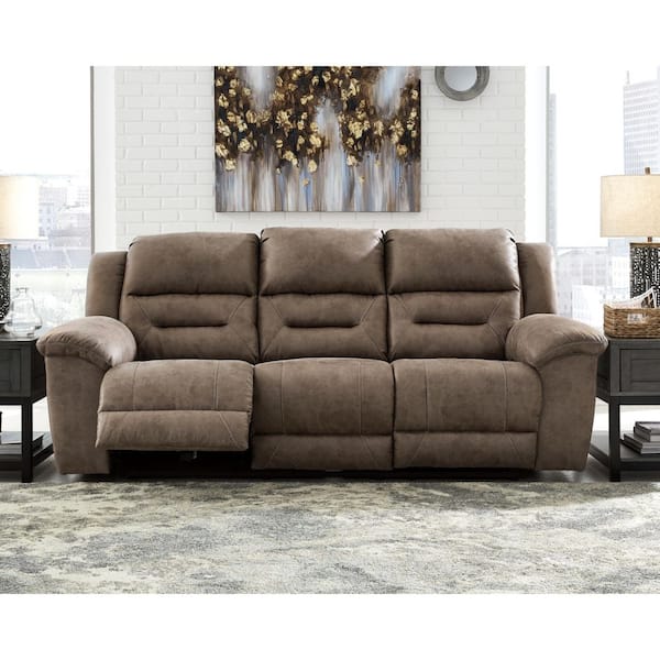 Stoneland 90 in. Pillow Top Arm Faux Leather Rectangle Reclining Sofa in Gray