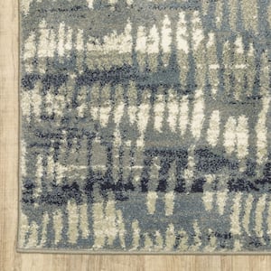 2' X 8' Grey Beige Blue And Light Blue Abstract Power Loom Stain Resistant Runner Rug