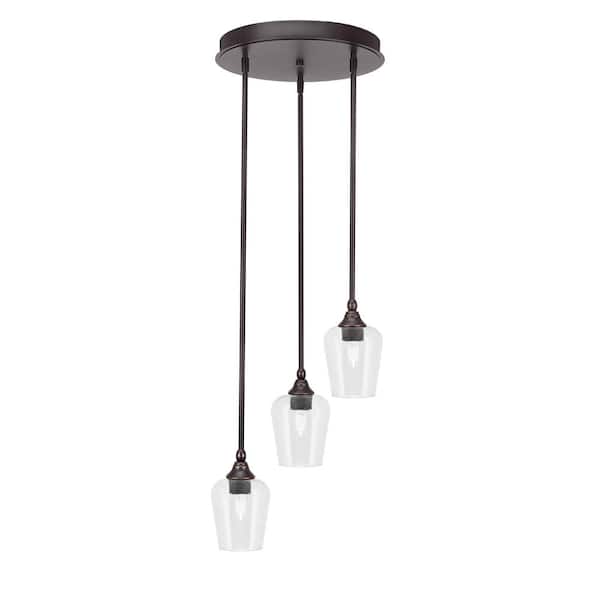 Unbranded Villa 60-Watt 13.5 in. 3 Light Dark Granite Stem Pendant Light with 5 in. Clear Bubble Glass Shade, No bulbs included