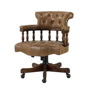 Yitzhak Genuine Leather Executive Camel Chair with Nailhead Trims