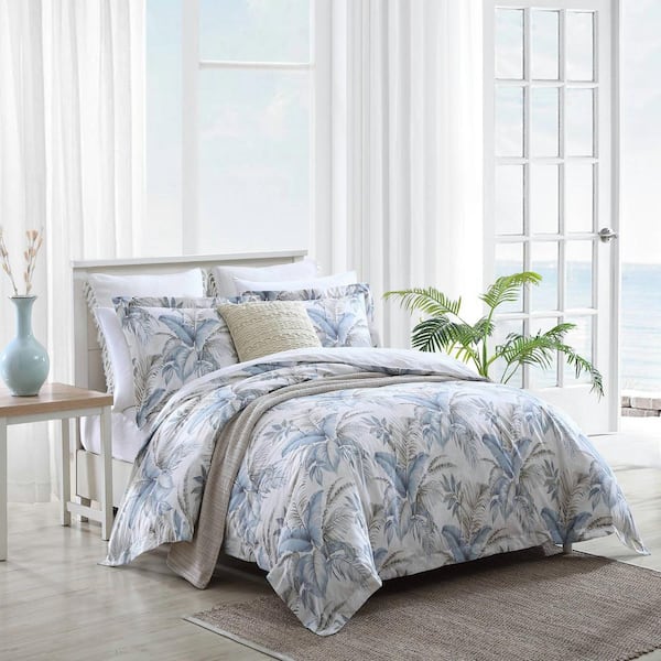 Photo 1 of Bakers Bluff 3-Piece Blue Botanical Cotton Queen Comforter Set