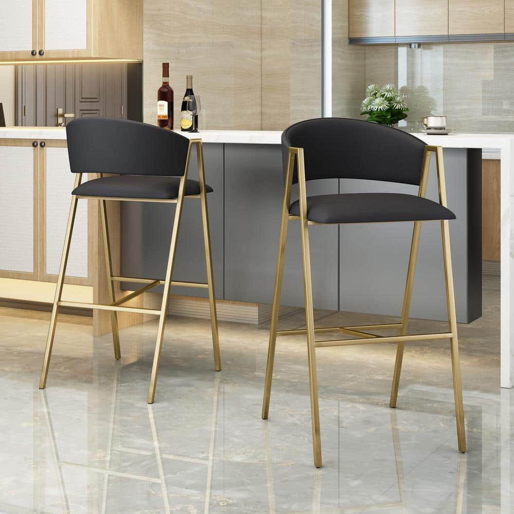 Noble House Folwell 38 in. Black Upholstered Bar Stools (Set of 2 ...