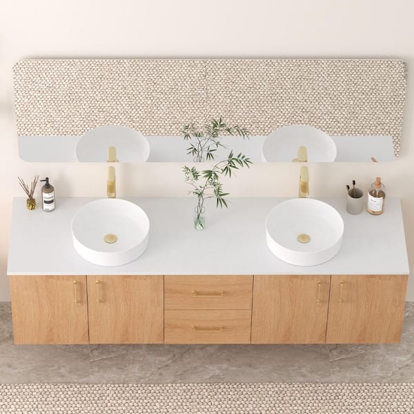 YASINU 72 in. W x 19.48 in. D Quartz Vanity Top with Dual Round