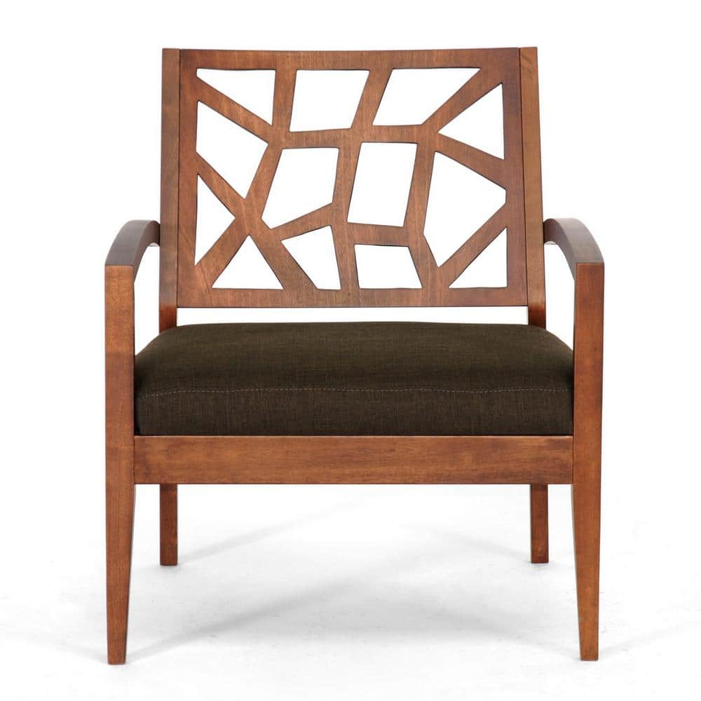Baxton Studio Jennifer Solid Wood Modern Lounge Chair Fabric Seat Black/Cream 27.62Lx24.5Wx31.87H 