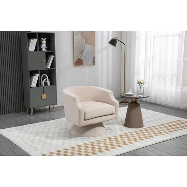 Unbranded Beige Velvet Fabric 360° Swivel Barrel Chair Accent Sofa Modern Round Sofa Oversized Arm Chair Lounge Chair