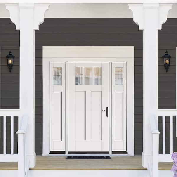 36 in. x 80 in. Alpine Left-Hand 3-Lite Clear Glass Fiberglass Prehung Front Door with Sidelites and 4-9/16 in. Frame