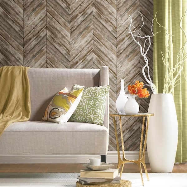 Herringbone Wood Boards Brown Peel and Stick Wallpaper (Covers 28.18 sq. ft.)