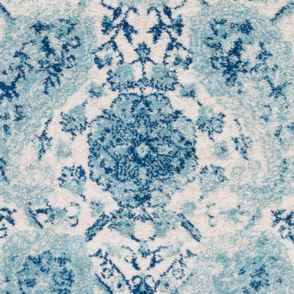 Cream and Turquoise Synthetic Hand-knotted Runner Rug