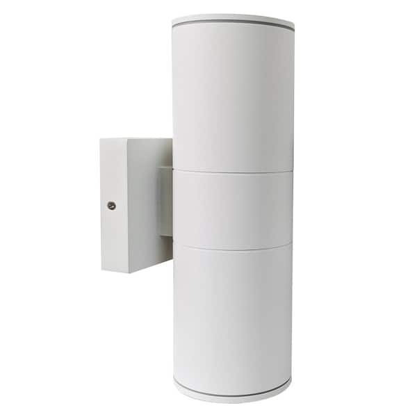 HKMGT 12 in. 2-Light White Cylinder Outdoor Hardwired Wall Lantern Sconce with Integrated LED Lights (1-Pack)