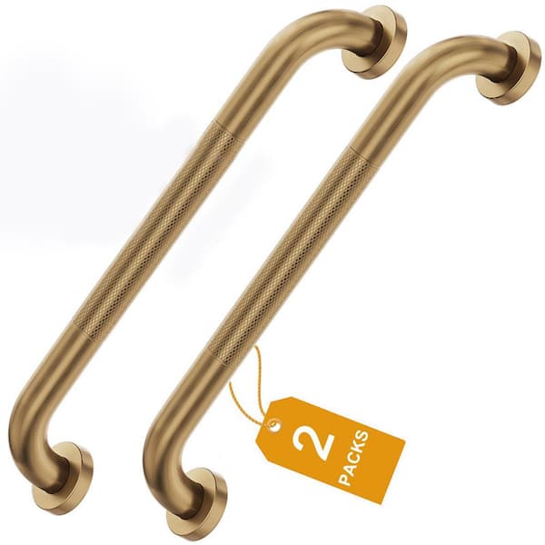 16 in. Concealed Screw Shower Grab Bar Anti-Slip Knurled Stainless Steel Bathroom Safety Bar in Champagne Bronze 2-Pack