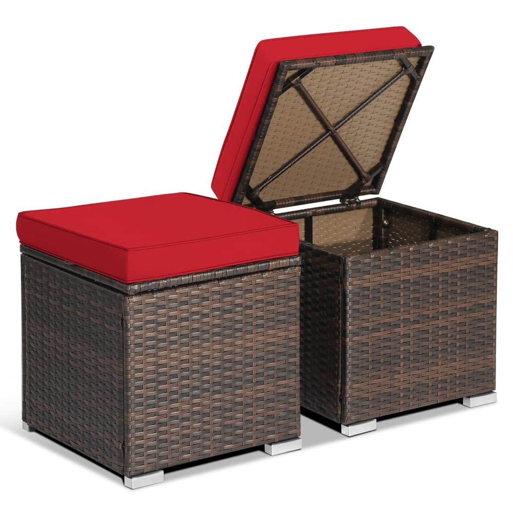 Gymax 2Piece Wicker Outdoor Patio Ottomans HandWoven PE Wicker