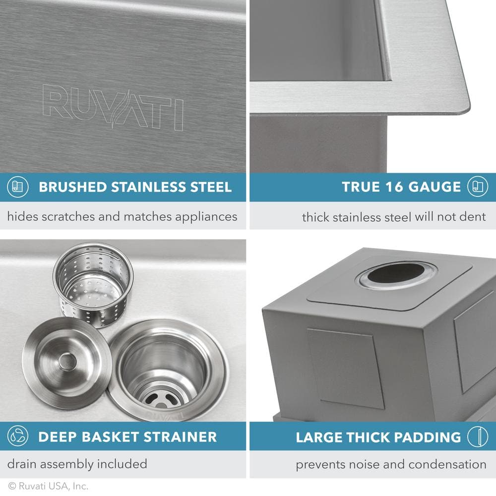 Ruvati 15'' Stainless Steel Workstation Sink with Sapele Wood Cutting Board