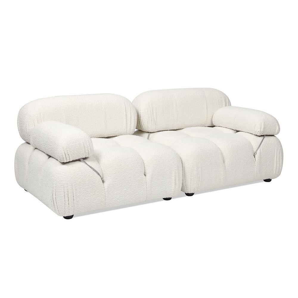 Ivory White Bouclé 72.5" Modular Tufted Loveseat Sofa