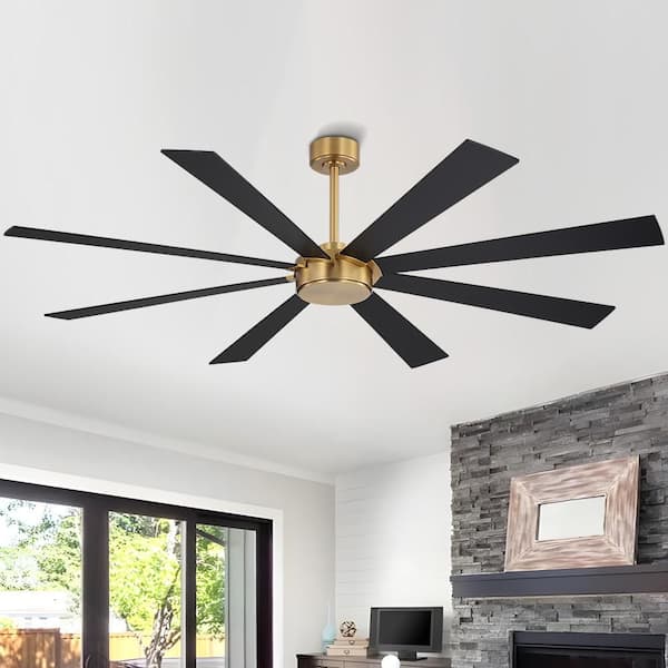 72 in. 8-Plywood Double-Sided Black and Driftwood Blades Indoor Standard Ceiling Fan with Remote Down-Rod Mount, Gold