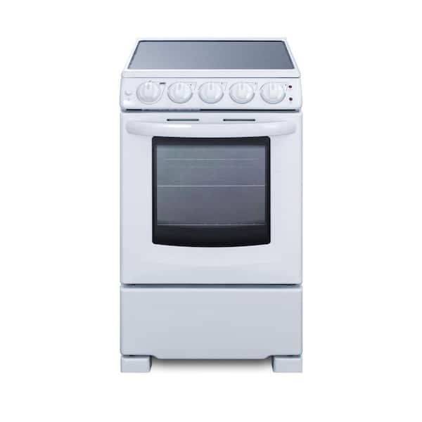 Summit White Pearl Series 20 in. 2.3 cu. ft. Oven Slide-In Electric Range  with 4 Smoothtop Burners - Stainless Steel