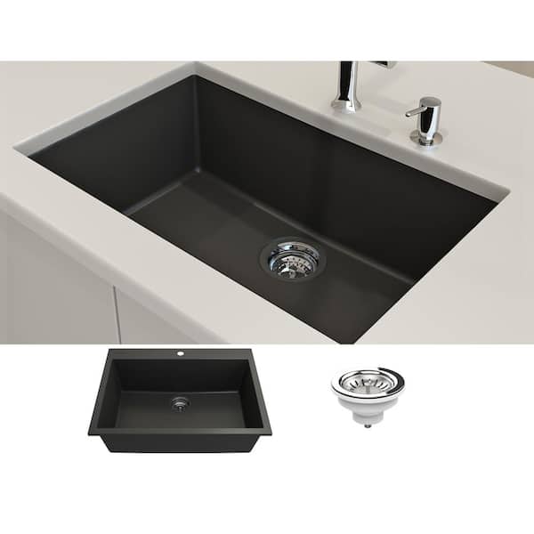 Hyperion 27 in. Drop-In/Undermount Single Bowl Matte Black Granite Composite Kitchen Sink