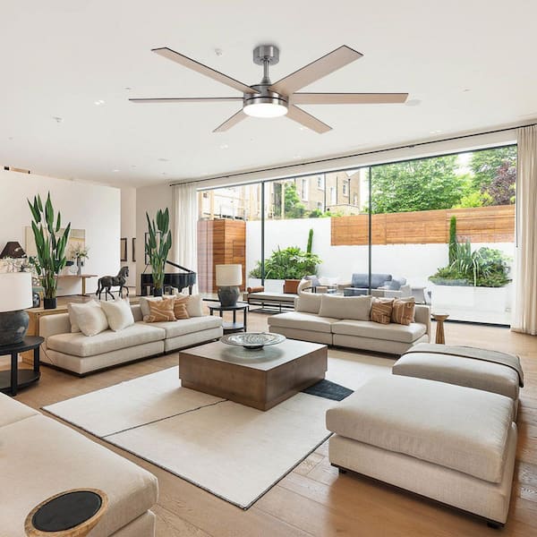 60 in. Indoor Integrated LED Nickel Reversible Ceiling Fan with Light and Remote Control