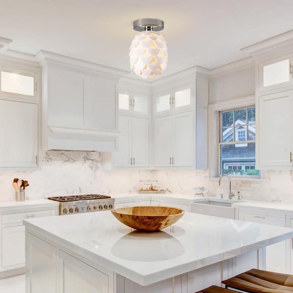 5.75 in. 1-Light Metal Semi-Flush Mount Ceiling Light with White Polycarbonate Plastic Shade