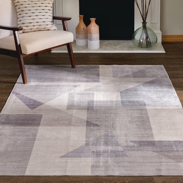 3 ft. x 4 ft. Gray/Off White Abstract Block Washable Scatter