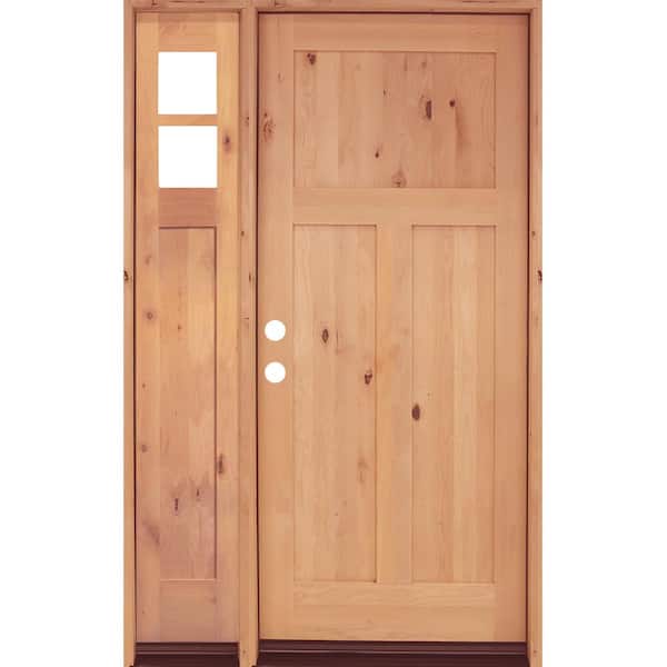 Krosswood Doors 46 in. x 80 in. Knotty Alder 3-Panel Right-Hand/Inswing Clear Glass Clear Stain Wood Prehung Front Door w/ Left Sidelite