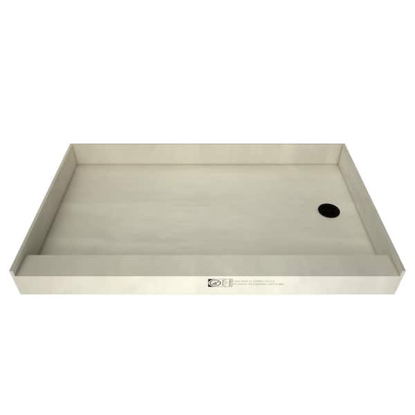 Tile Redi Redi Base 60 in. L x 37 in. W Single Threshold Alcove Shower Pan Base with Right Drain and Matte Black Drain Plate