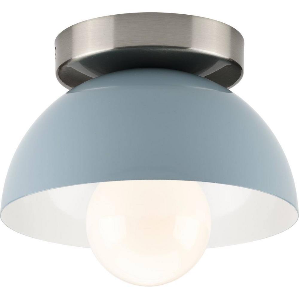 Eva Coastal Blue Glass Flush Mount Light with Brushed Nickel Accents