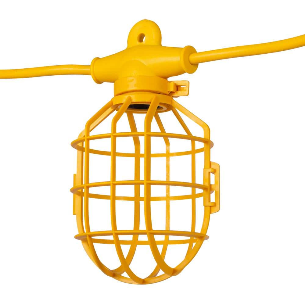 Bergen Industries 100 ft. 12/3 SJTW 10-Light Plastic Cage Temporary Light Stringer, Yellow