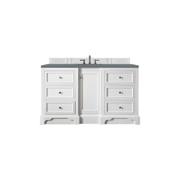 James Martin Vanities De Soto 61.3 in. W x 23.5 in. D x 36.3 in. H Bathroom Vanity in Bright White with Cala Blue Quartz Top
