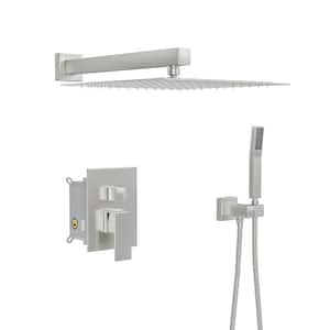 3-Spray Patterns with 2.5 GPM 12 in. Wall Mounted Square Full Dual Shower Heads with Shower Head in Brushed Nickel