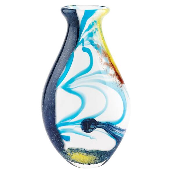 Badash Crystal 14 in. Multicolor Blue Sky Murano Style Art Glass Vase