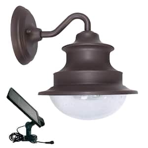 Barn Solar Brown Dusk-to-Dawn Outdoor Integrated Warm White LED Wall Sconce Shed Light with Clean Rain Glass