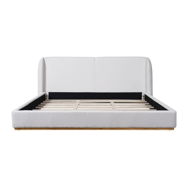 Norvel Modern White Boucle Upholstered Wood Frame King Size Platform Bed with Wingback Headboard