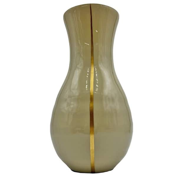 castellousa Ivory 13.5 Inch Tall Decorative Handmade Urn Shape Glass Modern Flower Vase