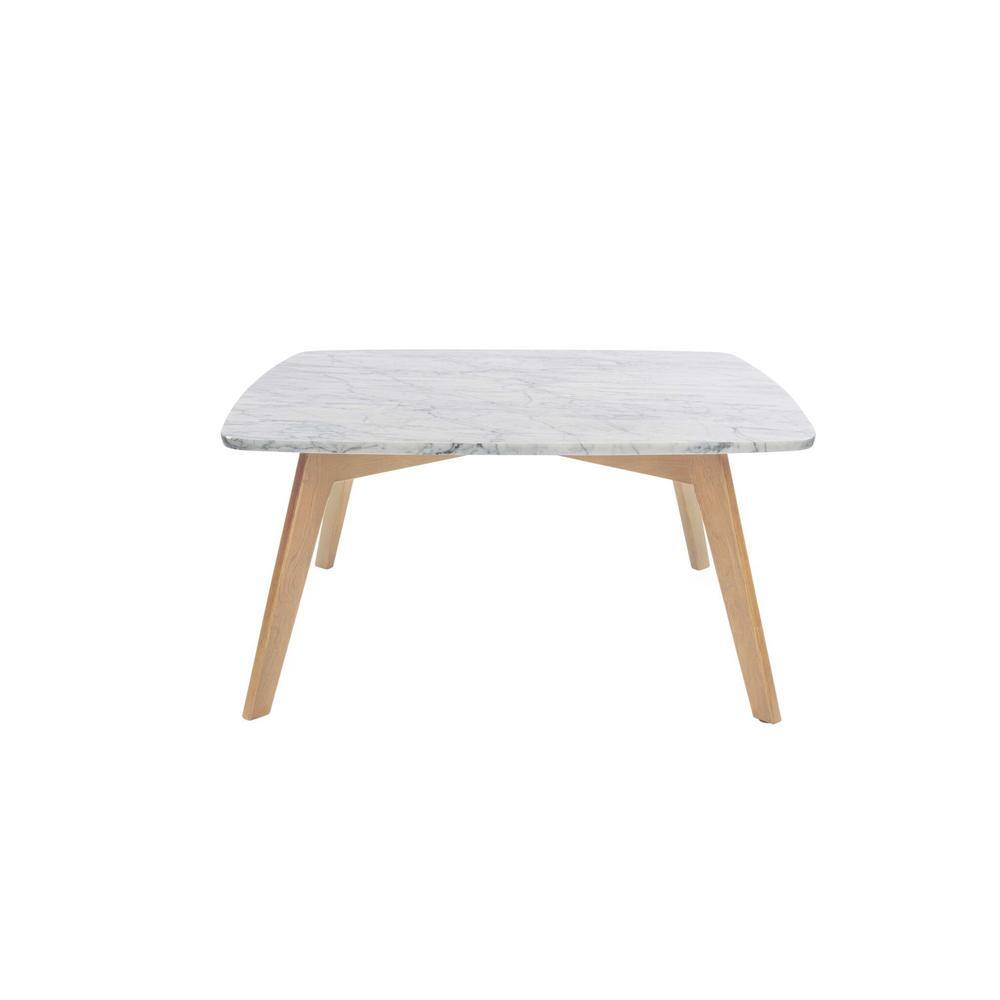 Vezzana 32" Square White Marble Table with Oak Legs