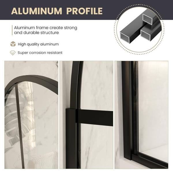 ROSWELL Aranaz 34 in. W x 78 in. H Fixed Single Panel Framed Shower Door in Matte Black with Clear Glass