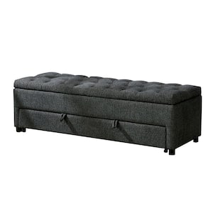 60 in. Gray Backless Bedroom Bench with Button Tufting and Pull Out Storage