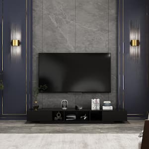 Black Wood TV Media Console Entertainment Center with Drawers Fits TV's up to 100 in.