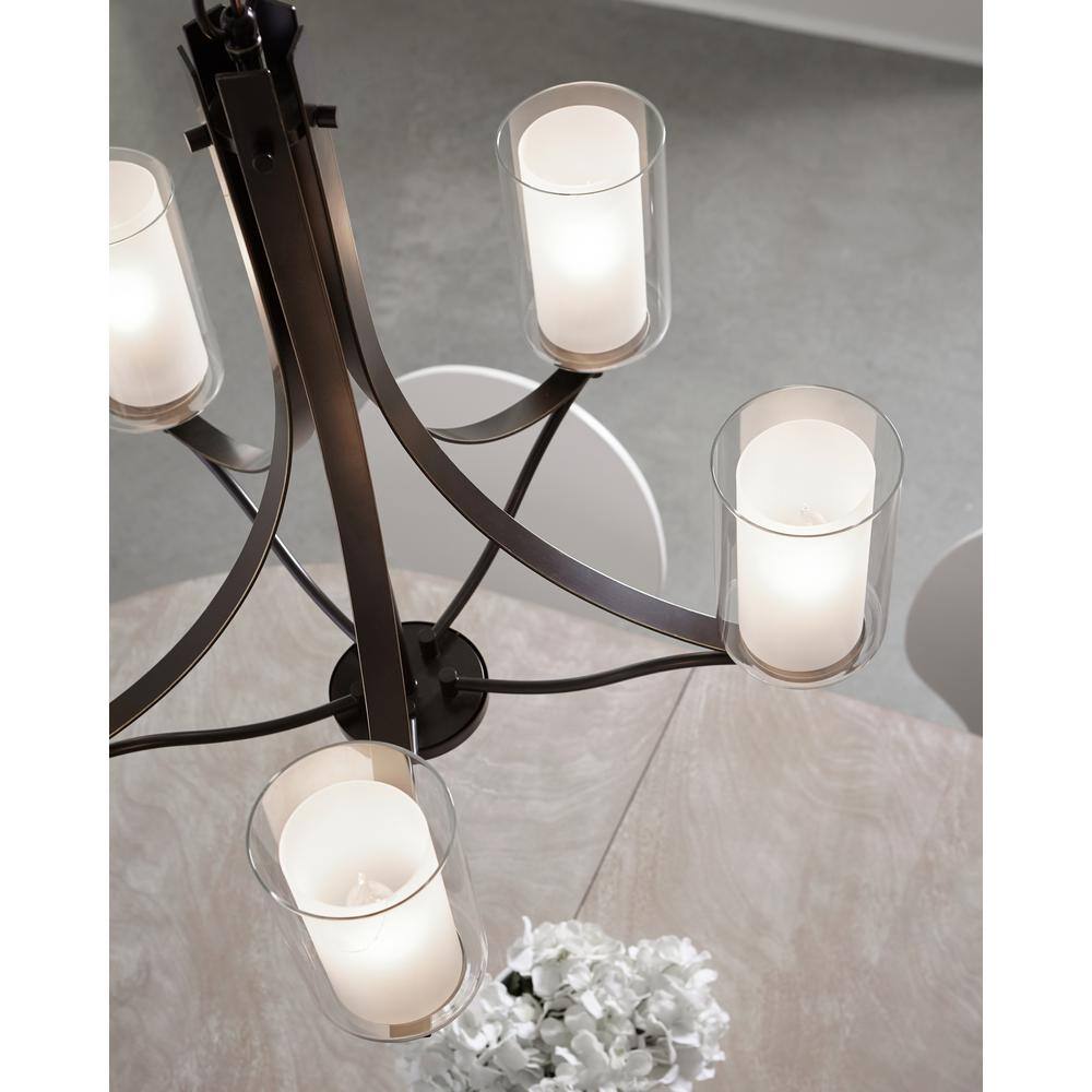 Elmwood Park Bronze 5-Light Chandelier with Satin Etched Glass