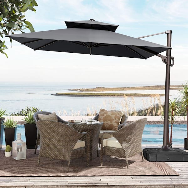 Crestlive Products 11.5 ft. x 9 ft. Double Top Rectangular Cantilever Patio Umbrella in Dark Gray with 260 lbs. Base Stand