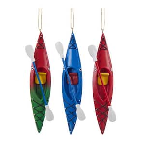 5.25 in. Holiday Decorative Kayak with Oar Ornament Set (3-Pack)