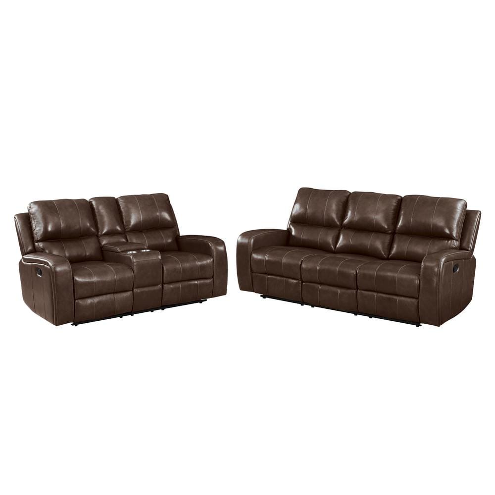 Dark Brown Leather 2-Piece Sofa and Loveseat Set with Storage