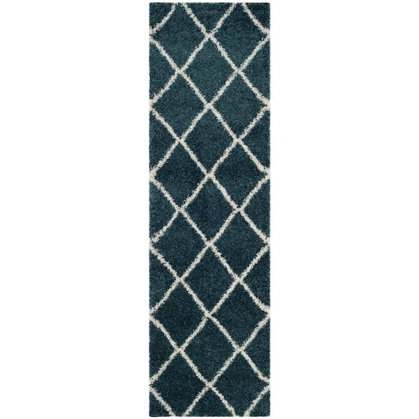 SAFAVIEH Hudson Shag Slate Blue/Ivory 2 ft. x 8 ft. Geometric Diamonds Runner Rug