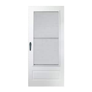 300 Series 34 in. x 80 in. White Universal 3/4 Light Mid-View Aluminum Storm Door with Black Handle Set