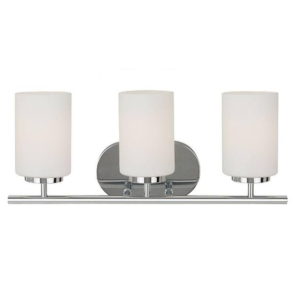 Generation Lighting - Oslo 20 in. 3-Light Chrome Transitional Contemporary Wall Bathroom Vanity Light with Cased Opal Etched Glass Shades